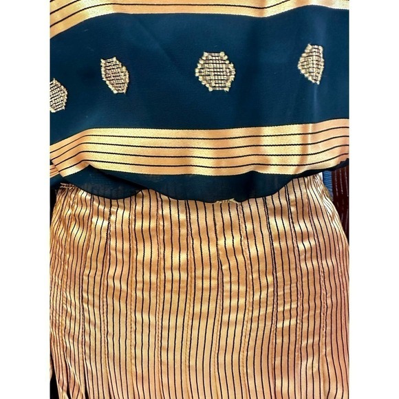 1980s VTG Raul Blanco Metallic Gold/Black  Stunning Polyester Evening Dress Sz S - Picture 4 of 8